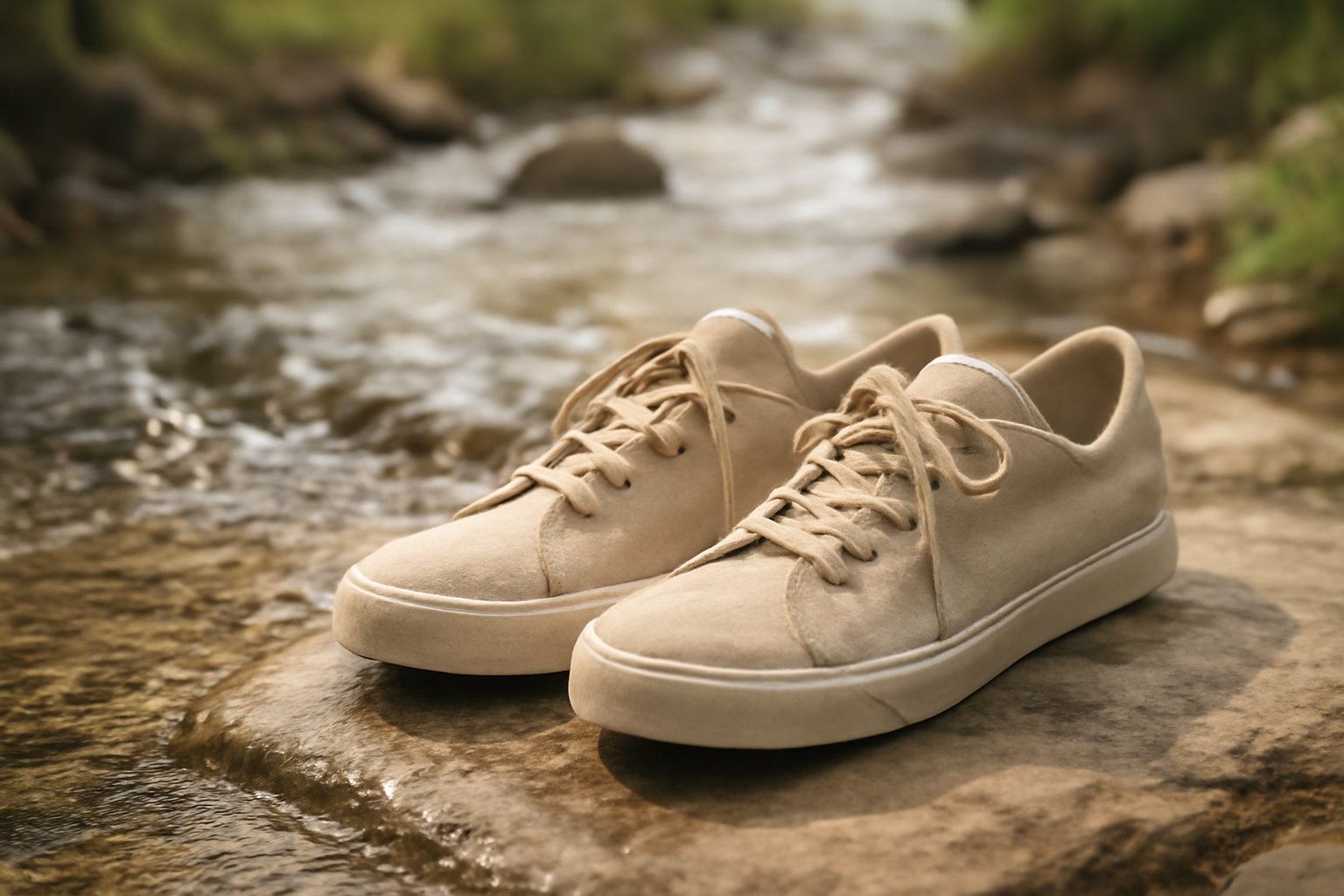 Photo de chaussures séchant près d’une source douce