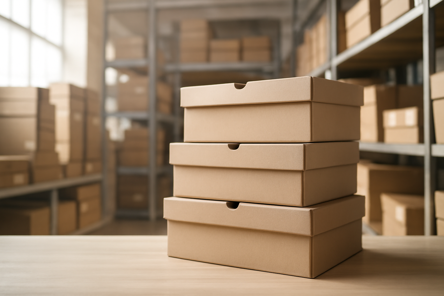 boîte de chaussures en zone logistique