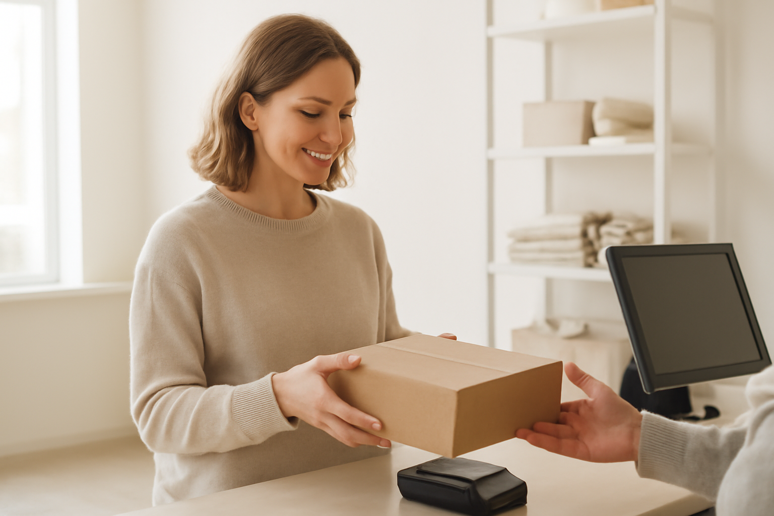 annie-chausseur-delai-remboursement-zara cliente en caisse magasin pour retour