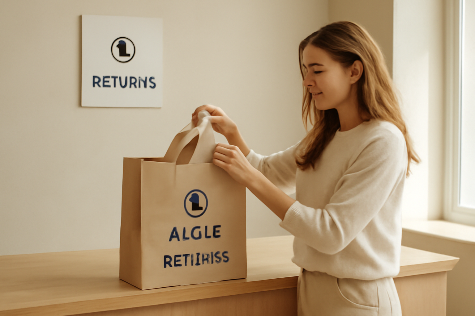 annie-chausseur-retour-aigle-magasin-gratuit cliente au comptoir retour aigle