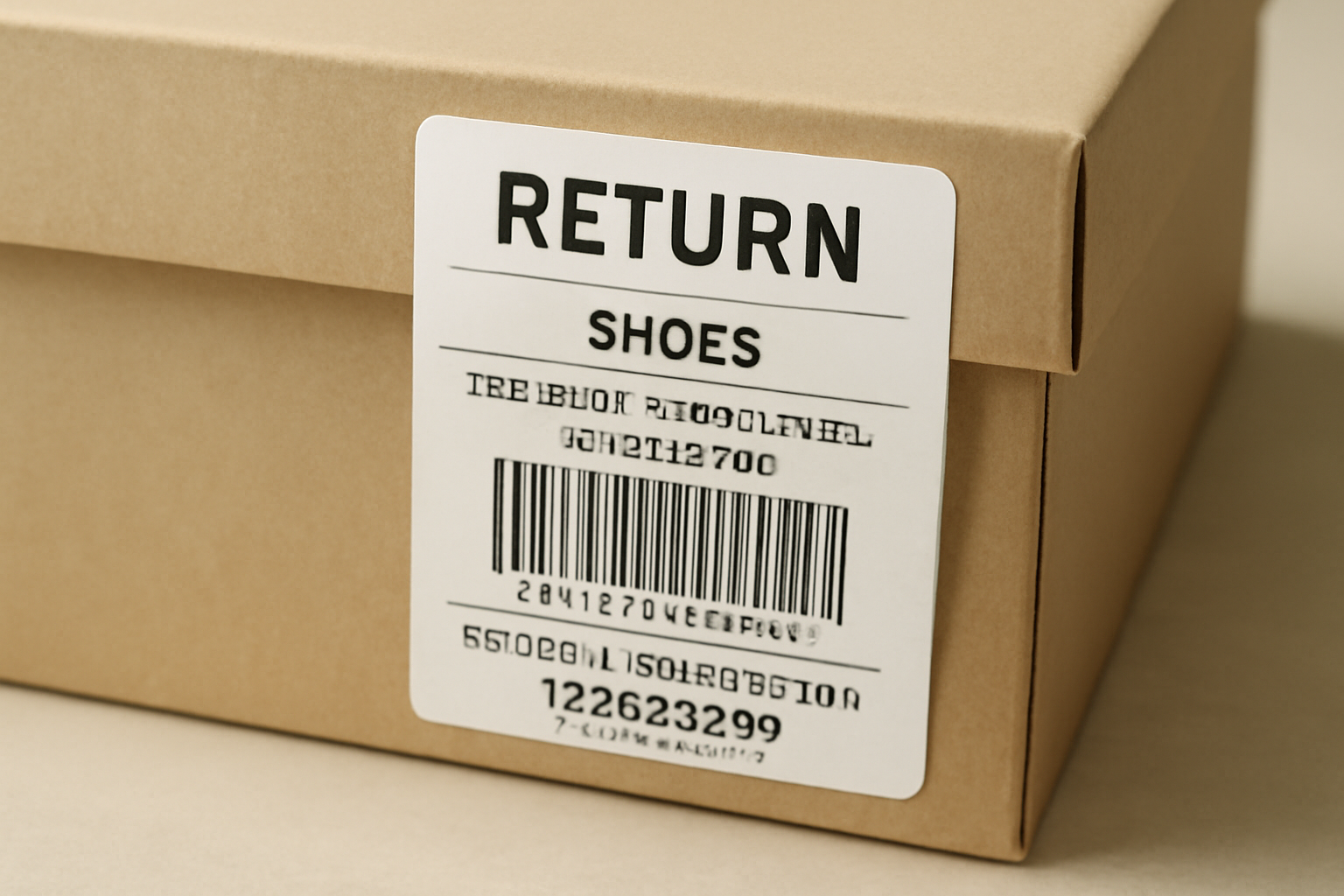 étiquette retour collée sur colis de chaussures