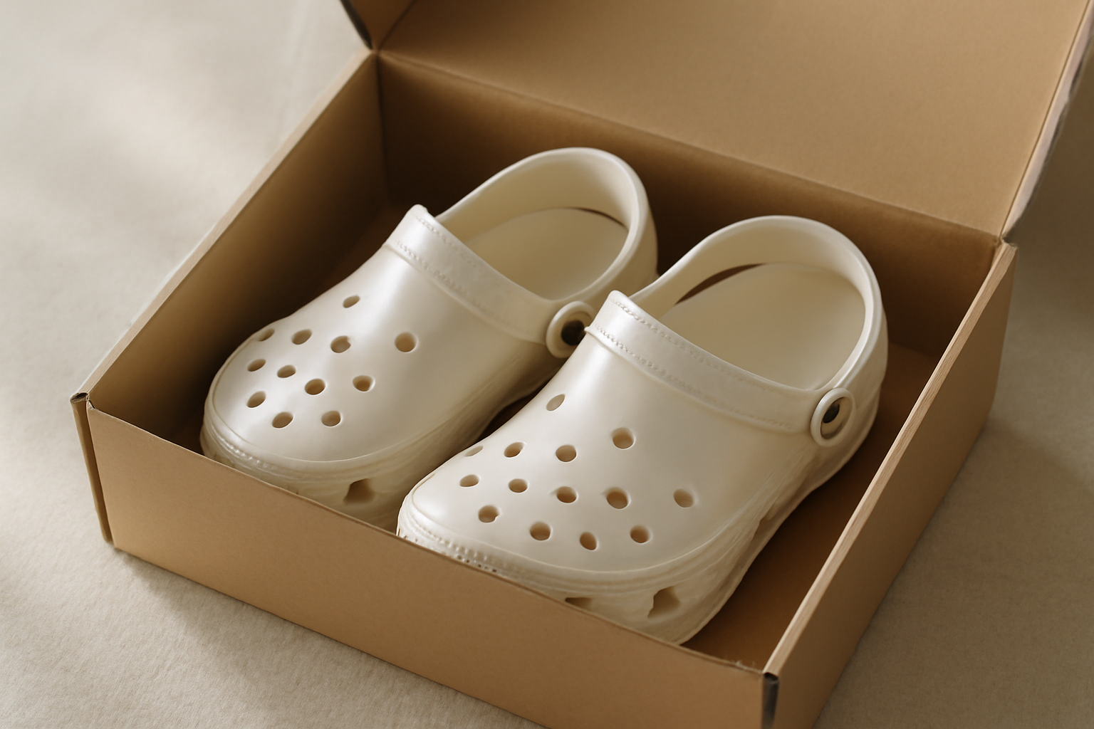 paire de crocs dans boîte prête au retour