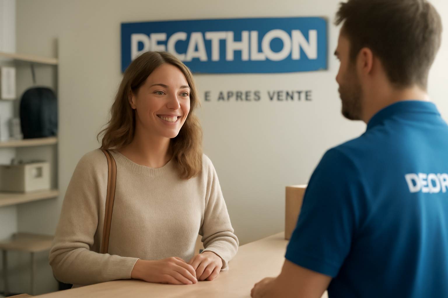 cliente au comptoir service après-vente décathlon