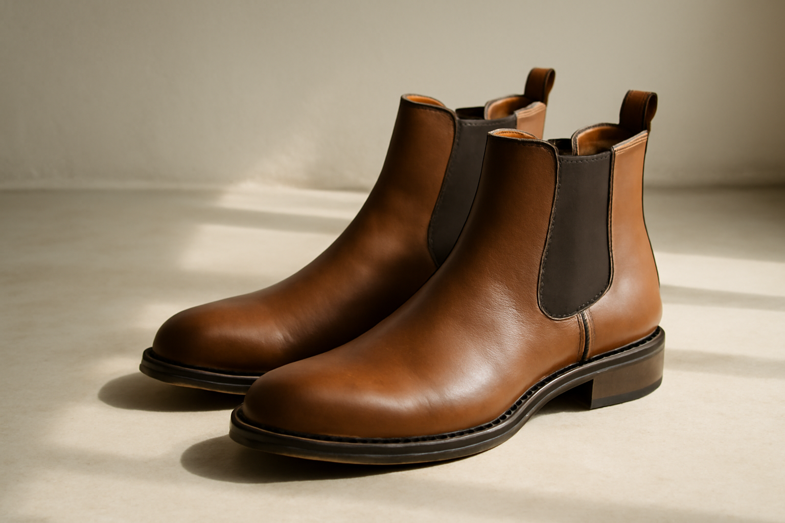 annie-chausseur-chelsea-boots-style bottines en cuir avec élastiques latéraux posées au sol