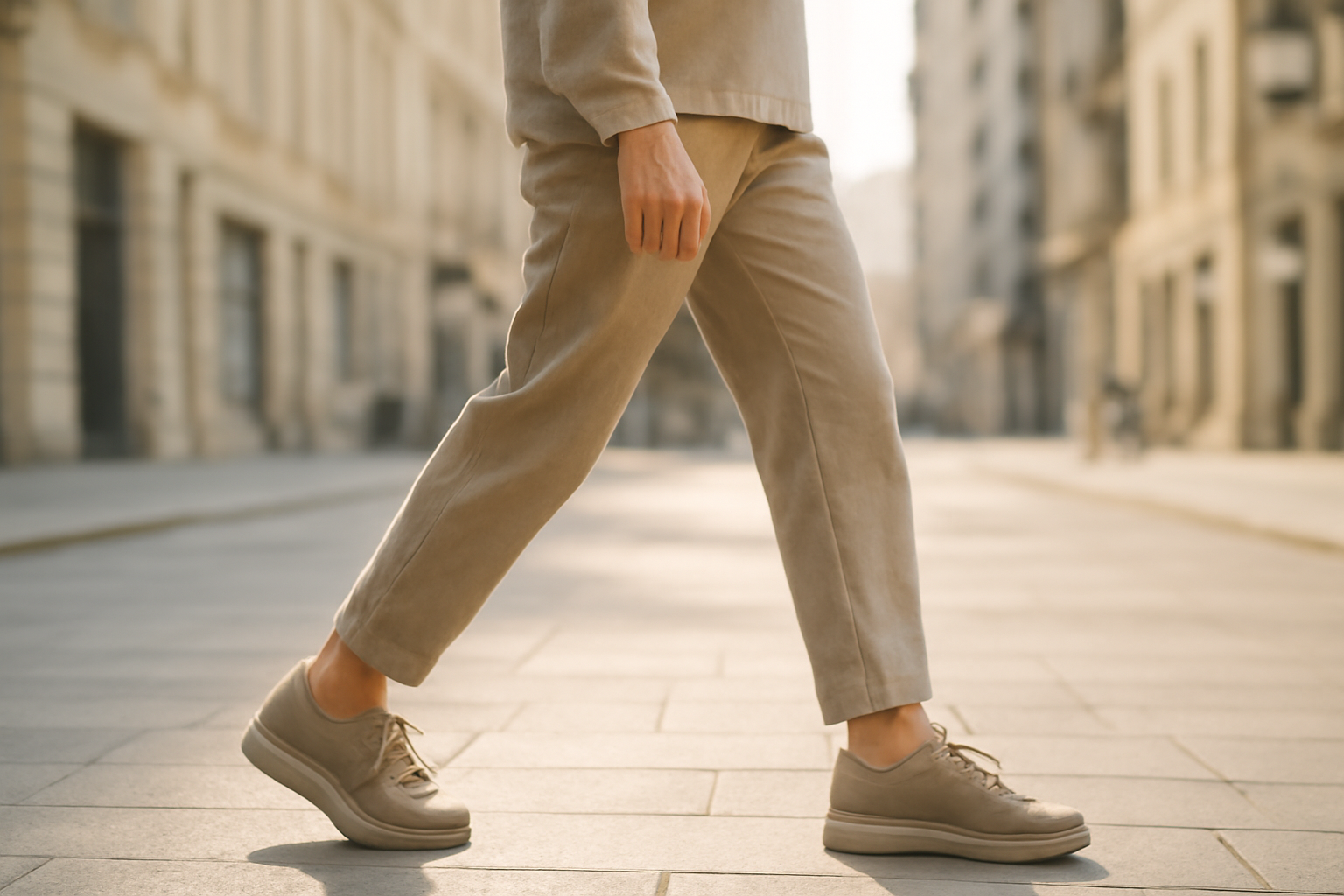 annie-chausseur-choisir-chaussures-marche-confort personne marchant en ville avec chaussures confortables