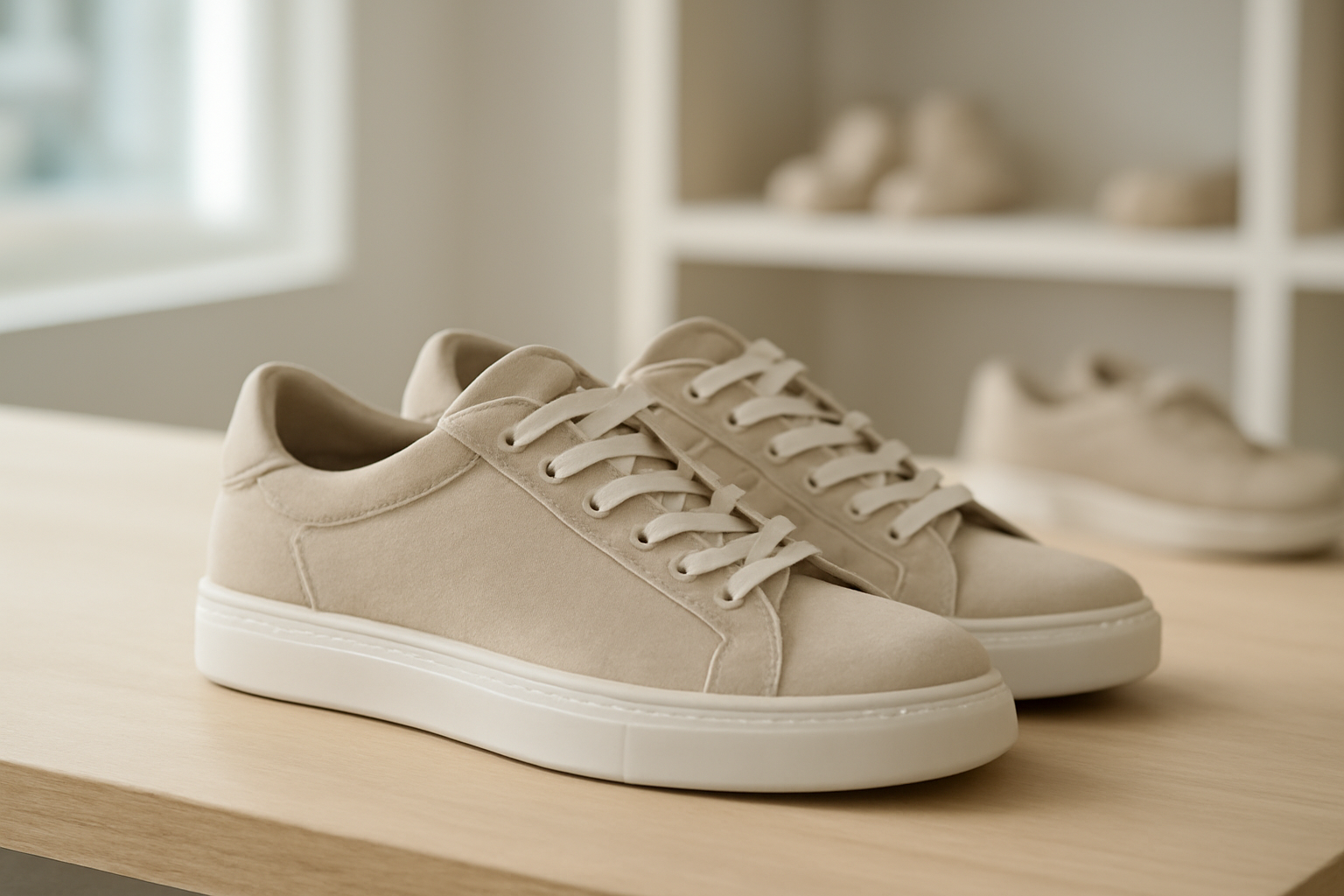 chaussures posées sur comptoir magasin