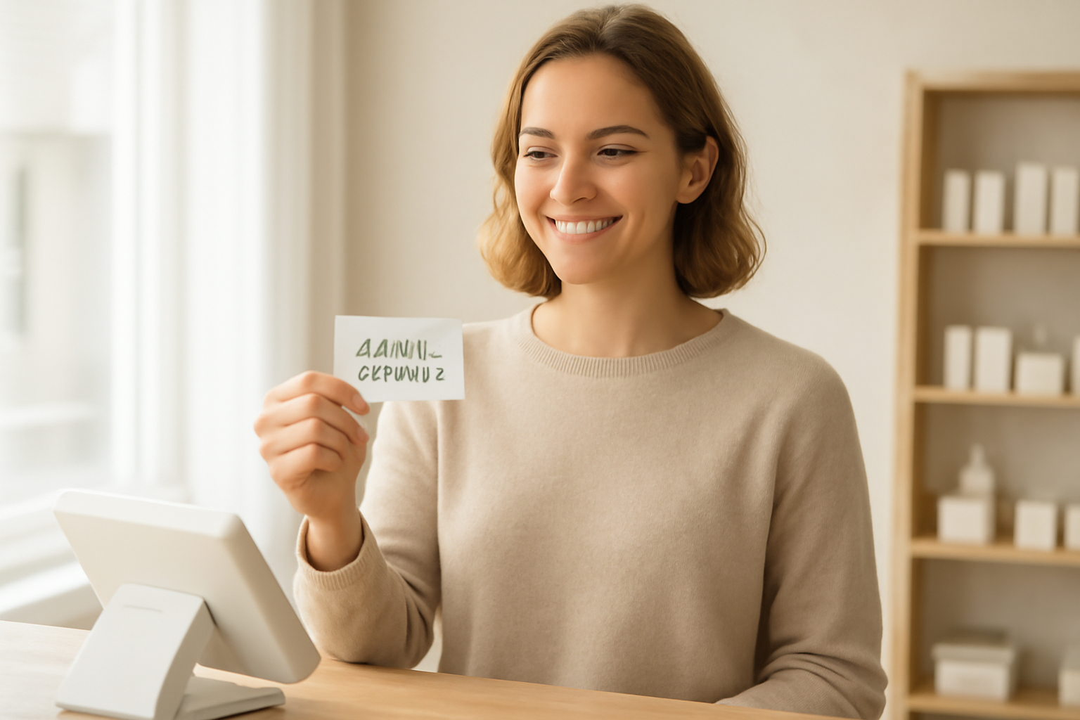 cliente présentant carte fidélité en caisse