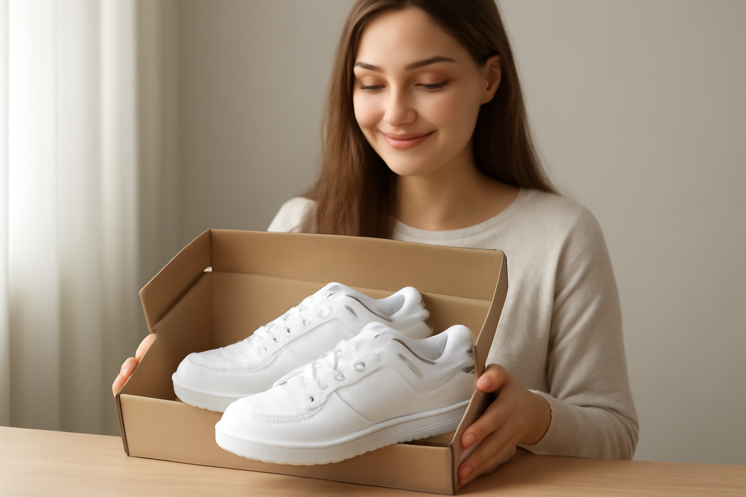cliente présentant sneakers en caisse