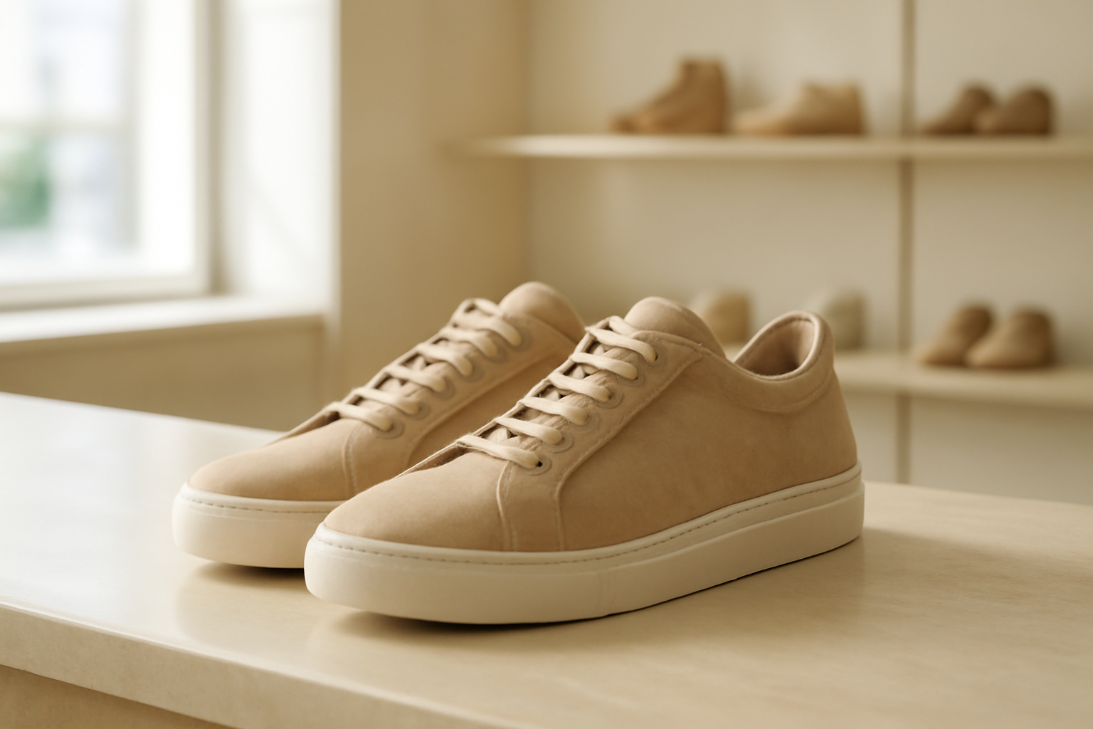 annie-chausseur-echange-mellow-yellow-boutique paire de chaussures sur comptoir boutique