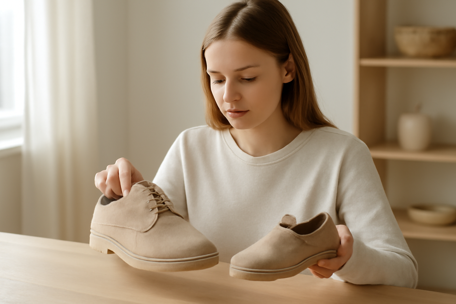 cliente comparant deux tailles de chaussures