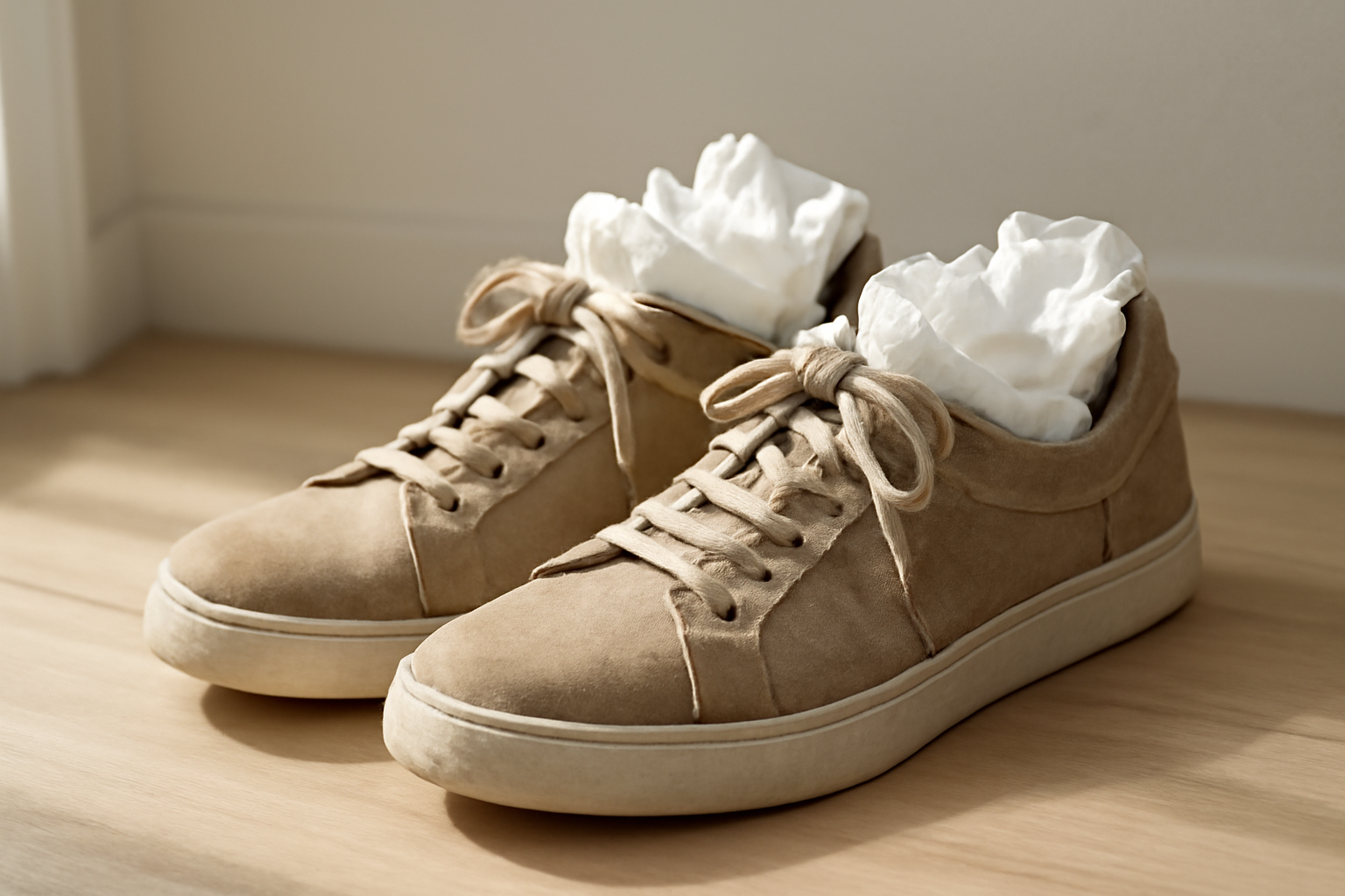 annie-chausseur-eliminer-humidite-chaussures chaussures remplies de papier absorbant pour sécher