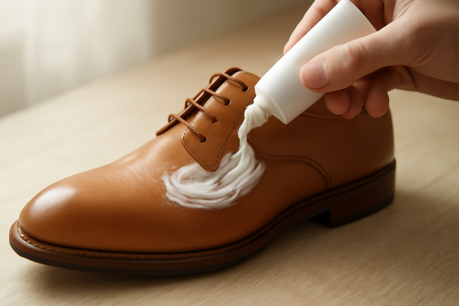 application de crème nourrissante sur chaussure en cuir