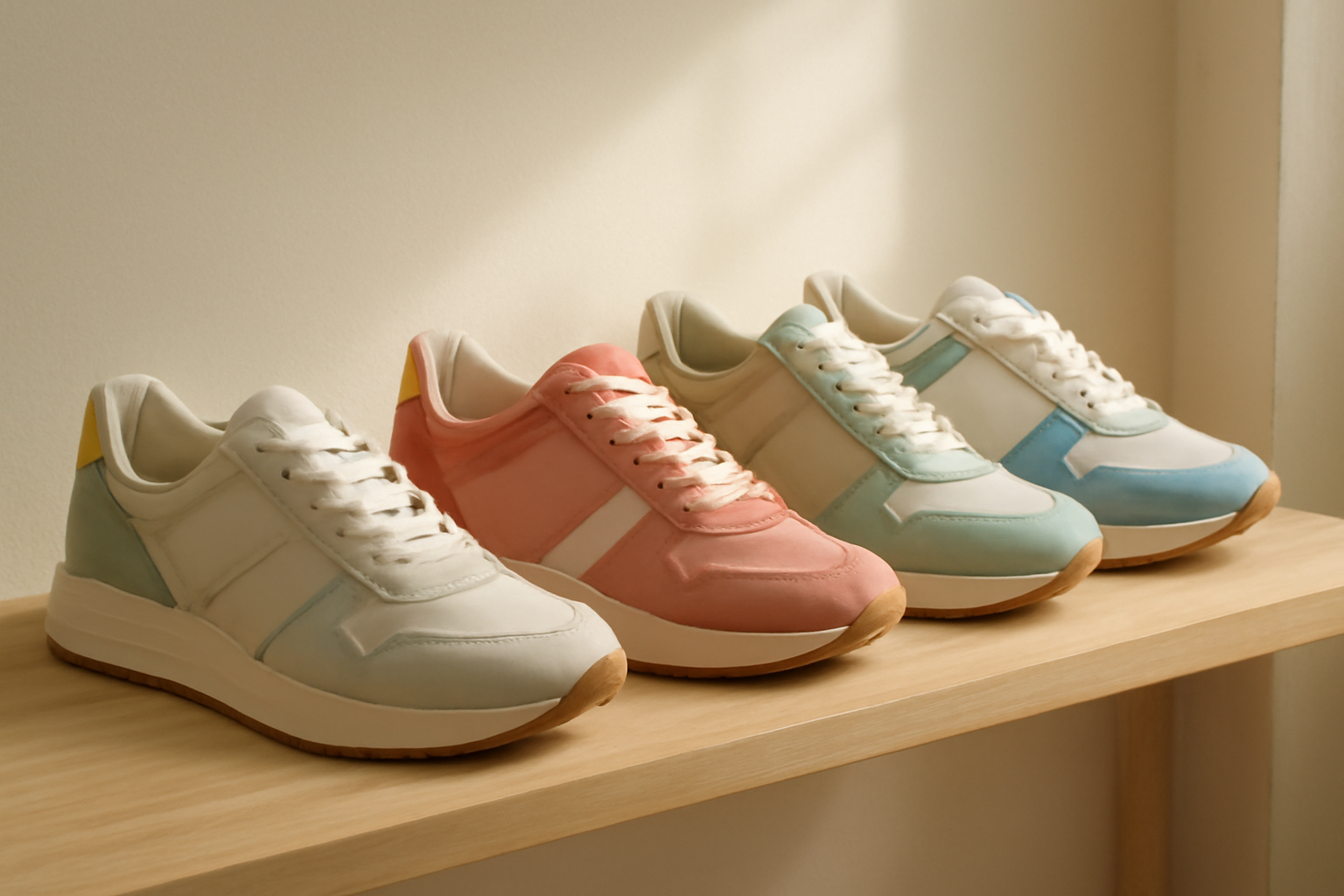 annie-chausseur-nouveaux-coloris-dunk sneakers colorées exposées sur une étagère