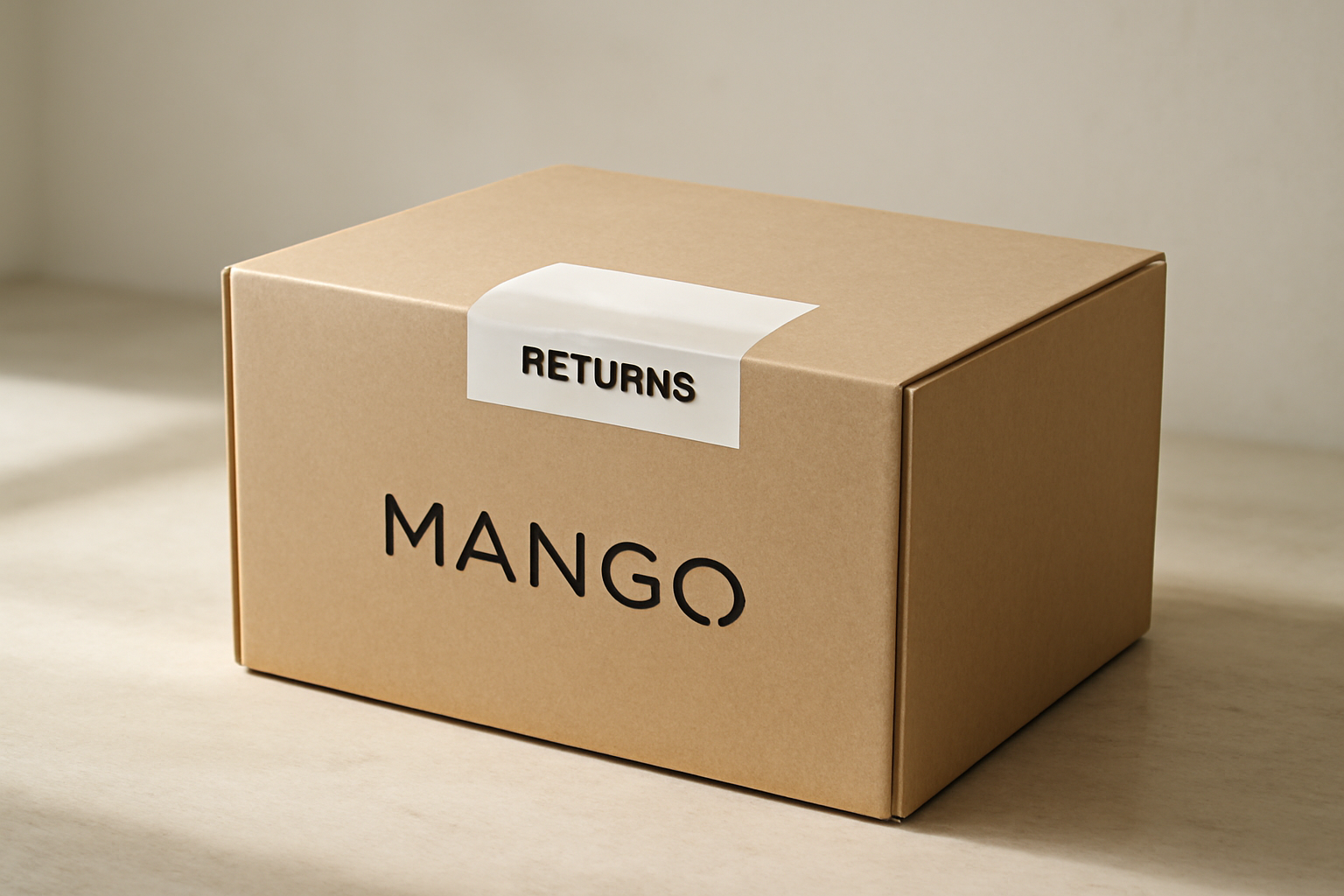 boîte mango refermée avec étiquette retour