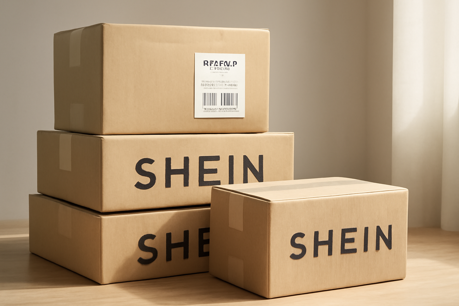 colis shein avec étiquette retour imprimée