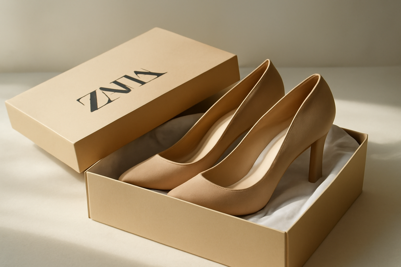 annie-chausseur-retour-zara-chaussures-en-ligne boîte zara contenant une paire de chaussures