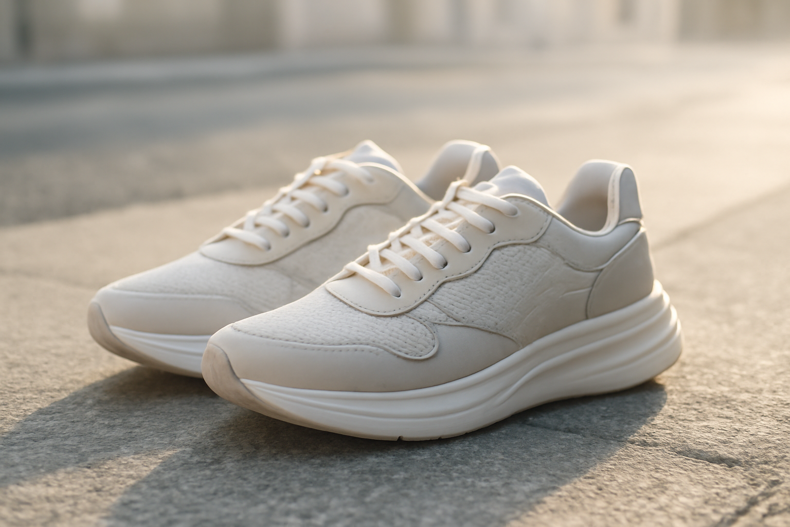 sneakers de sport modernes posées sur sol urbain
