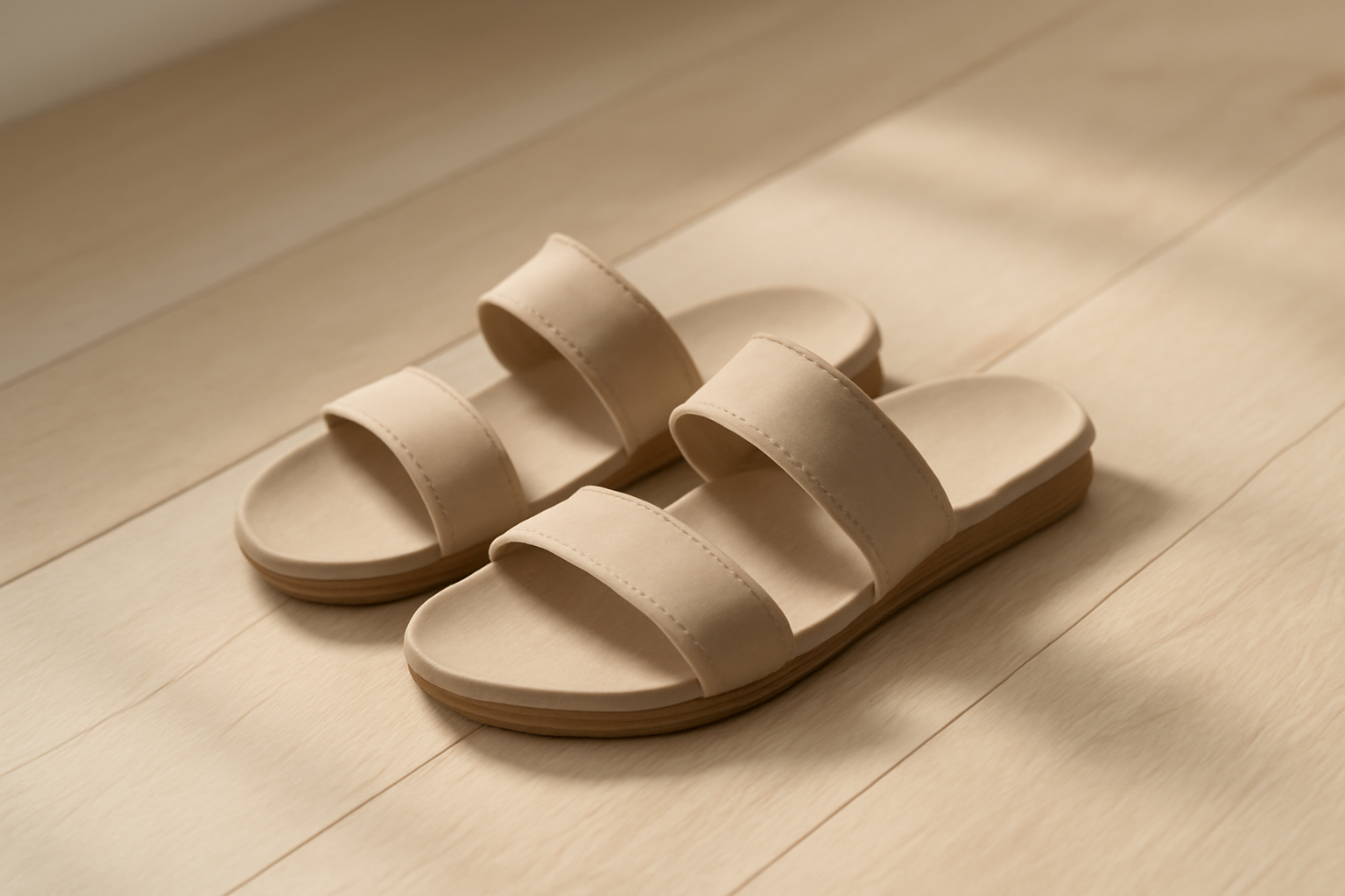 annie-chausseur-birkenstock-arizona-explication sandales à deux brides posées sur sol en bois