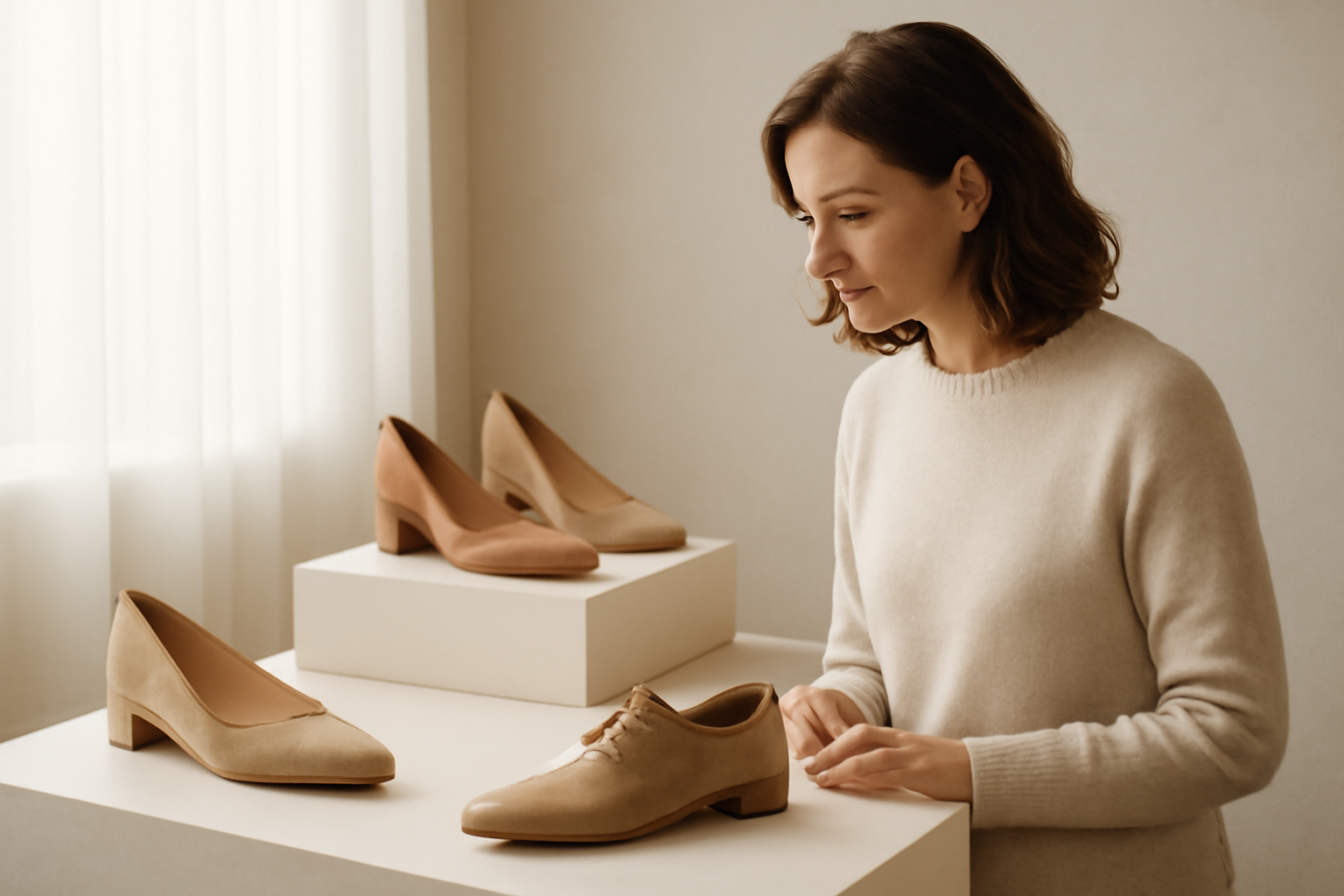 annie-chausseur-choisir-chaussures-grande-enseigne client observant plusieurs paires de chaussures