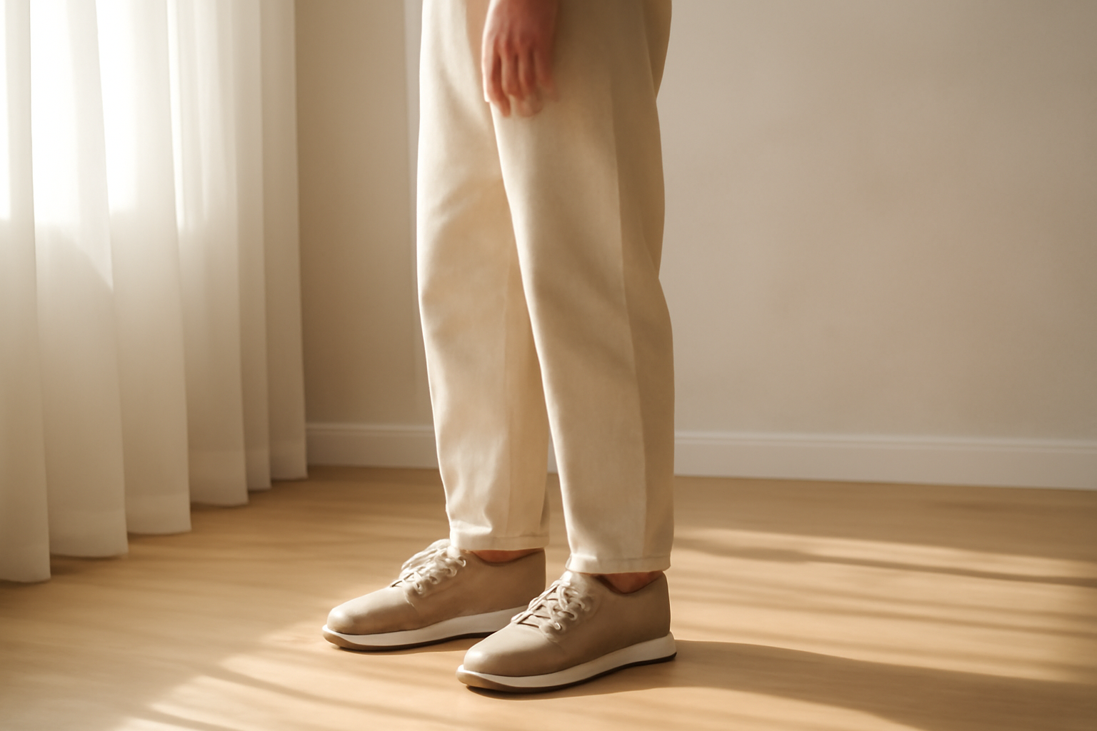 annie-chausseur-choisir-chaussures-travail-debout personne debout avec chaussures confortables en intérieur