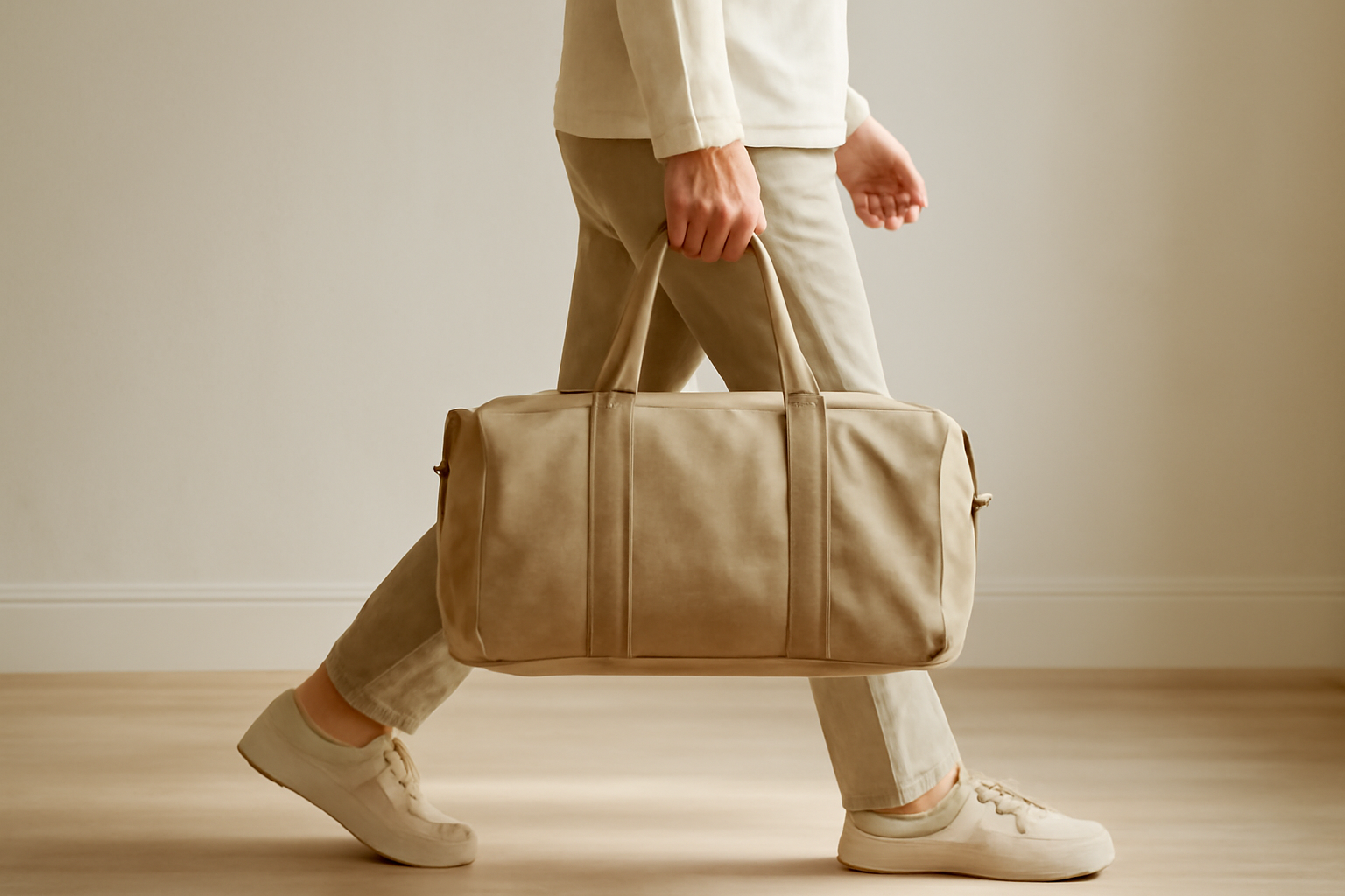 personne marchant avec sac de voyage et chaussures confortables