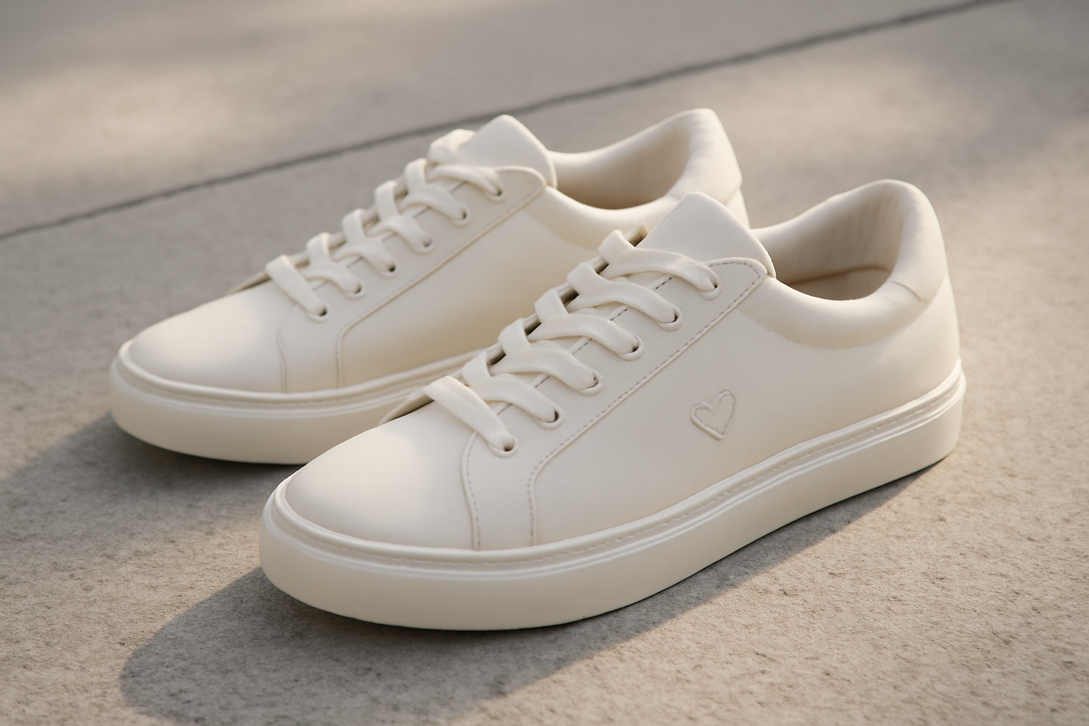 annie-chausseur-comme-des-garcons-play-sneakers-explication sneakers minimalistes avec petit motif cœur visibles sur sol urbain