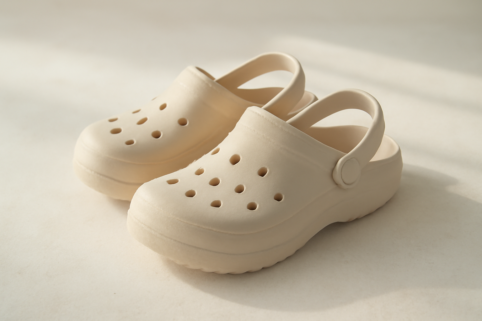 annie-chausseur-crocs-classic-explication sabots en mousse posés sur surface claire