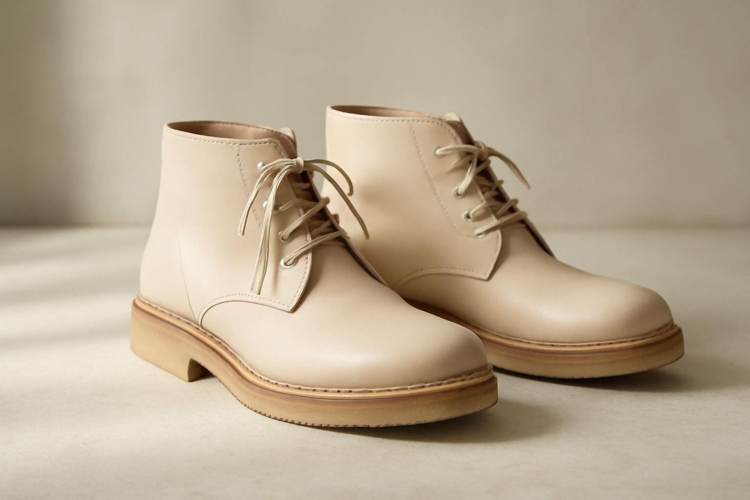 annie-chausseur-desert-boots-explication bottines en cuir clair avec semelle crêpe