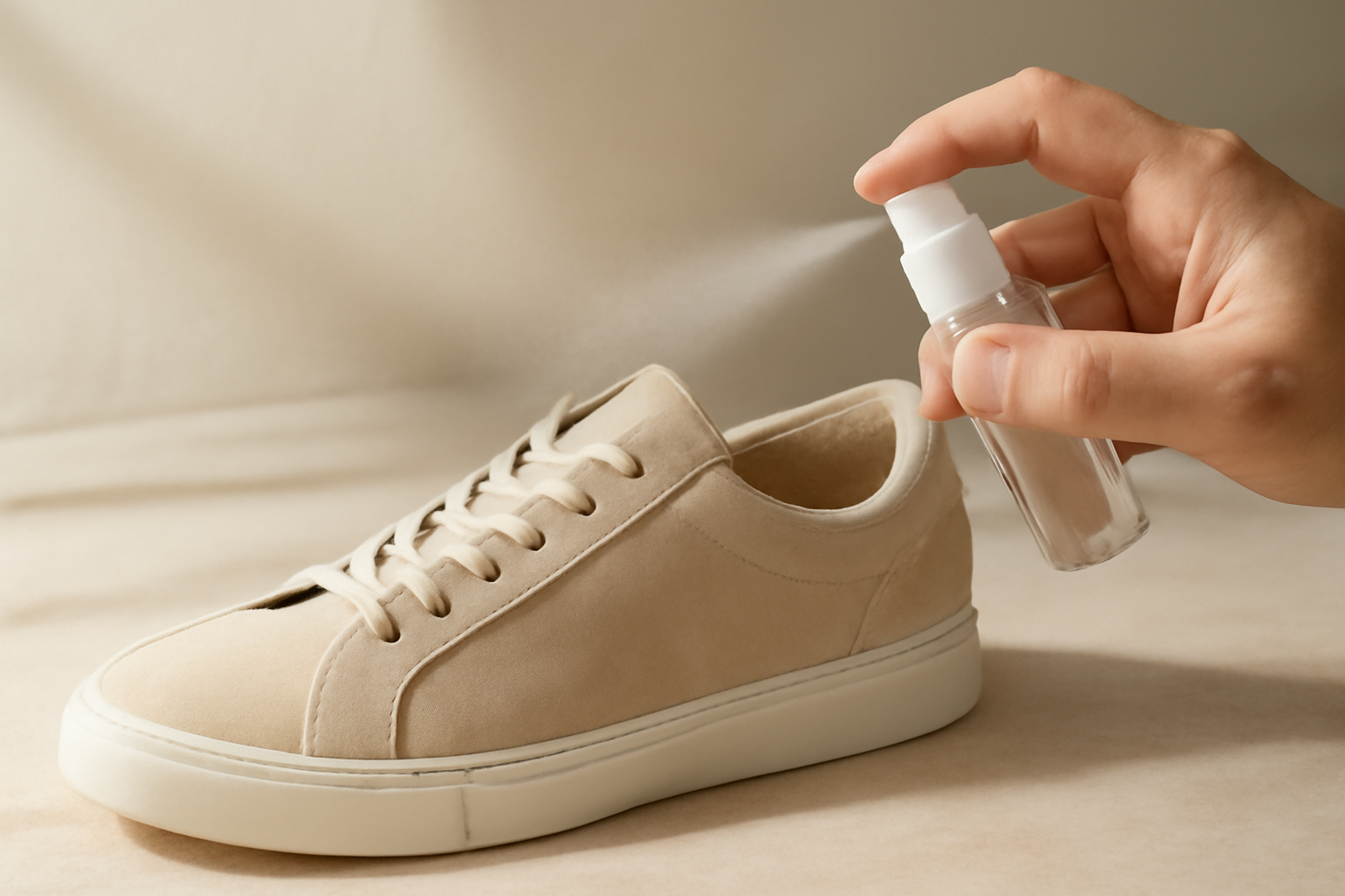 spray appliqué à l’intérieur d’une chaussure ouverte