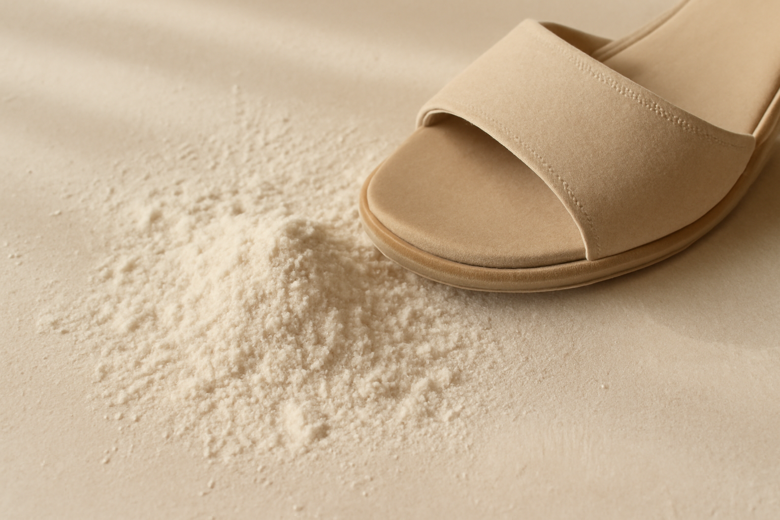 annie-chausseur-desodoriser-chaussures-naturellement poudre naturelle utilisée dans une chaussure ouverte