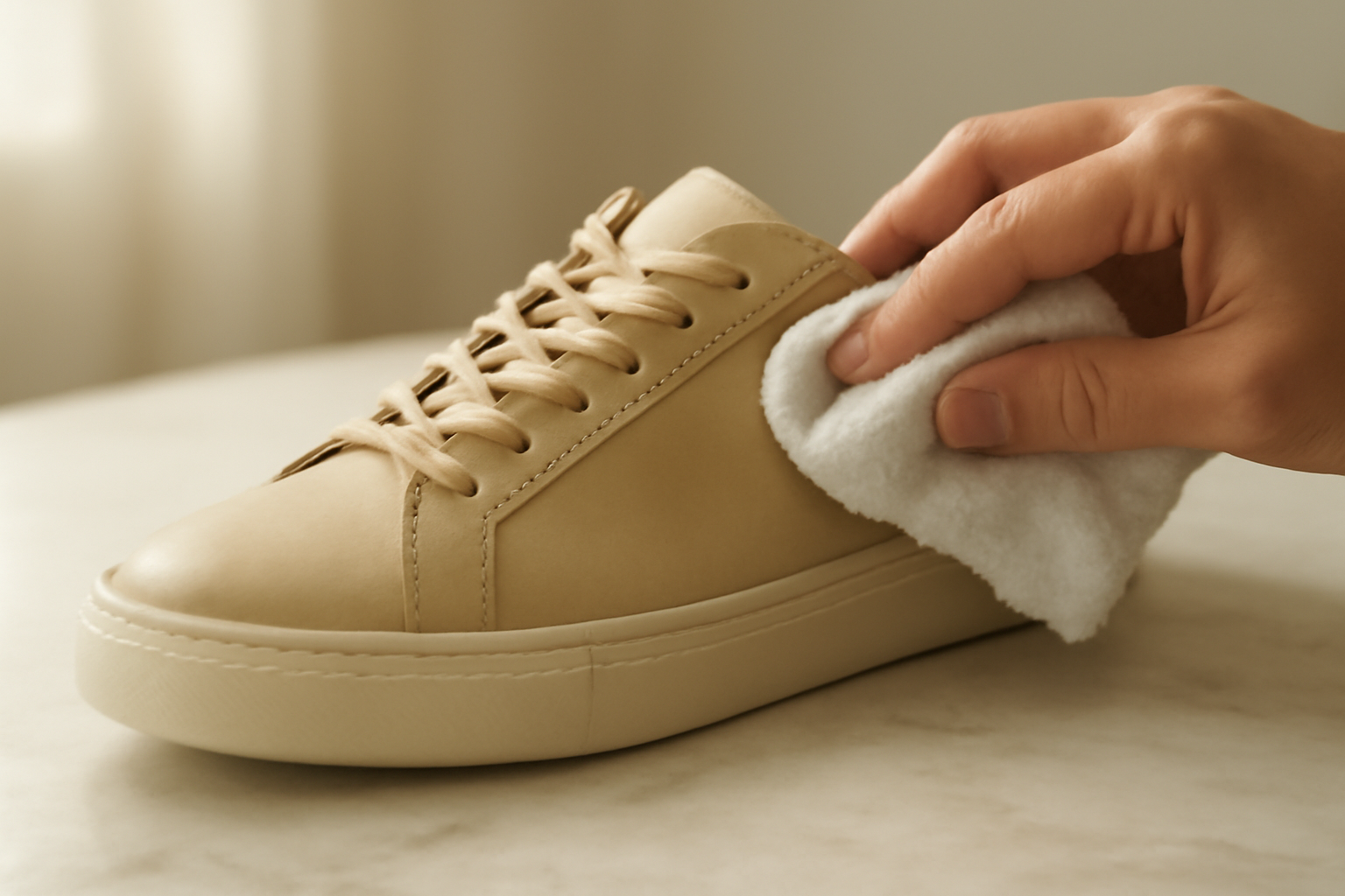 chaussure nettoyée avec chiffon humide