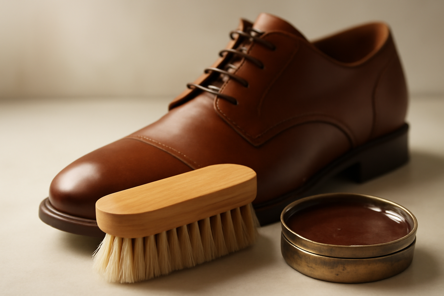 cirage appliqué sur chaussure avec brosse