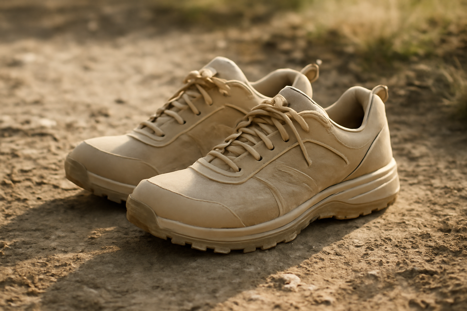 chaussures de marche posées sur terrain extérieur