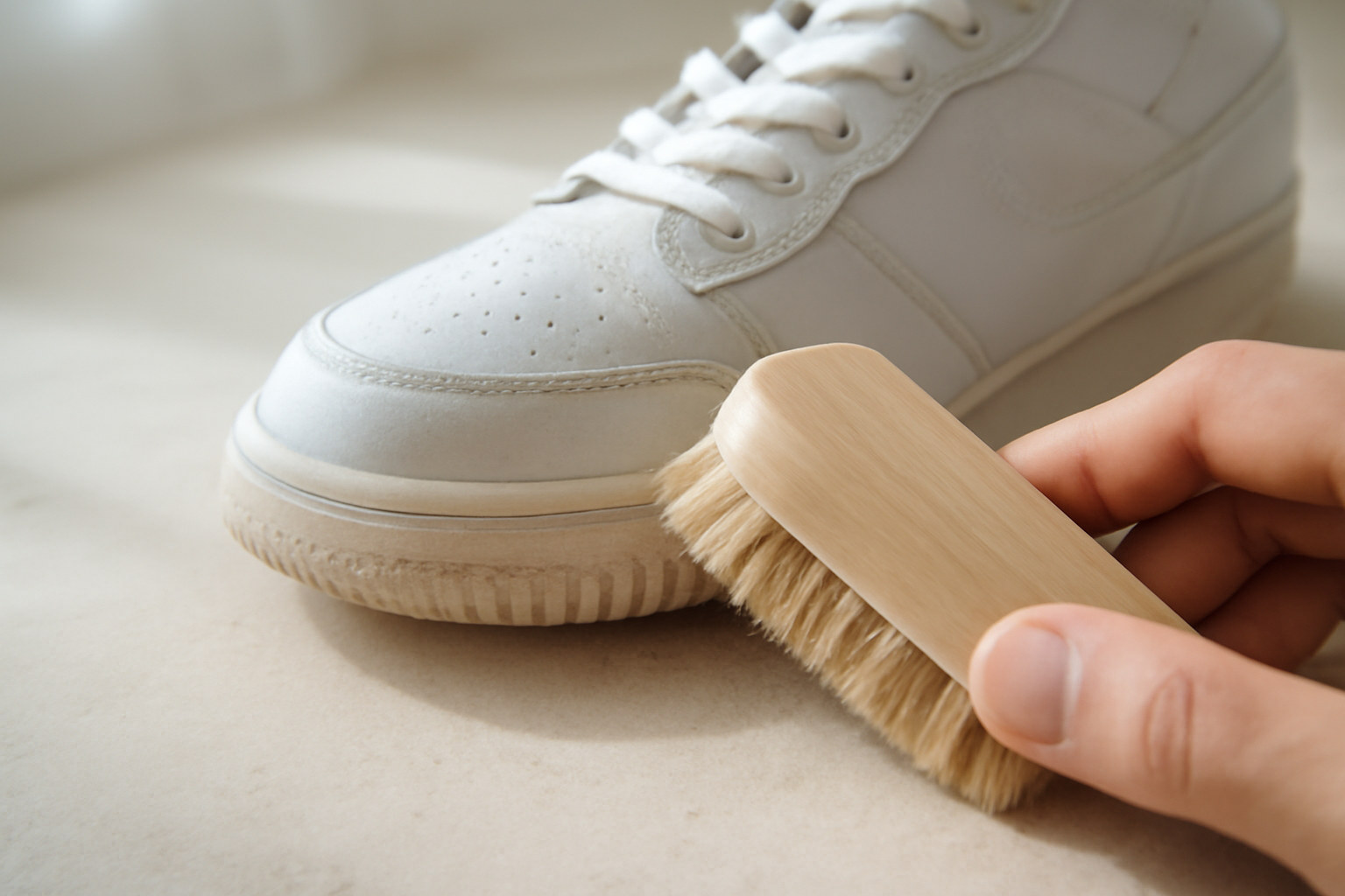 annie-chausseur-nettoyer-semelles-blanches nettoyage de semelle de sneaker avec brosse