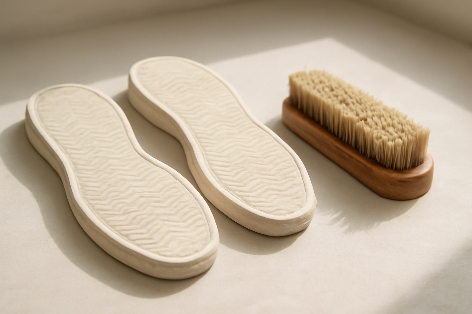 annie-chausseur-nettoyer-semelles-interieures semelles retirées et nettoyées avec brosse