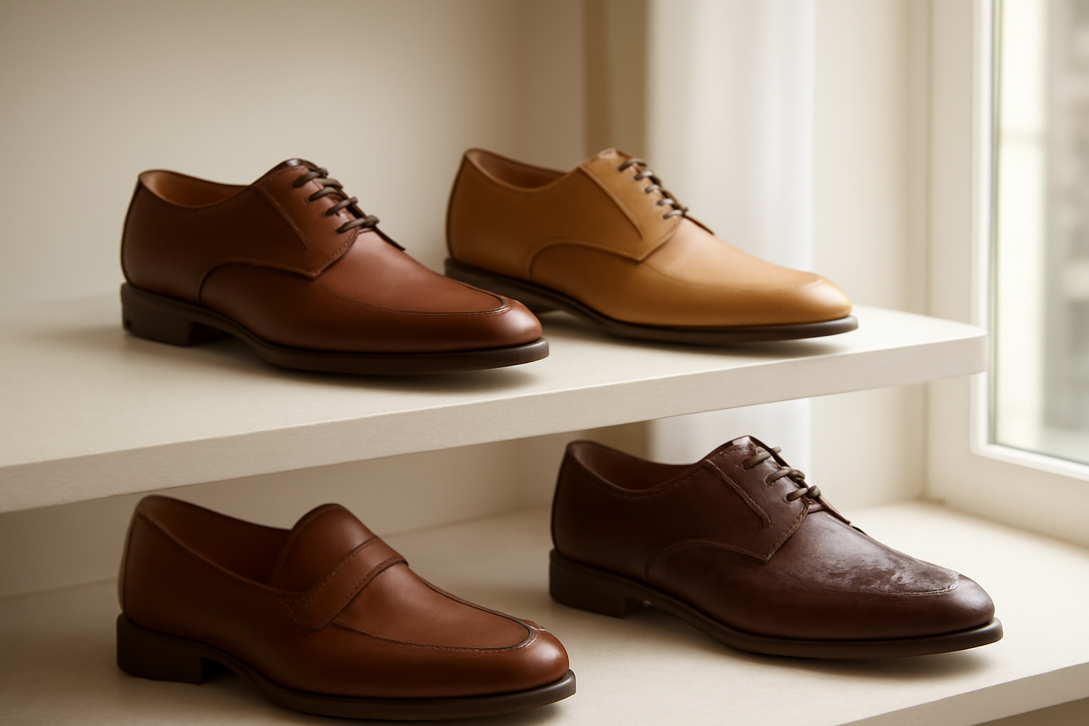 annie-chausseur-nouveautes-chaussures-cuir chaussures en cuir modernes exposées en boutique