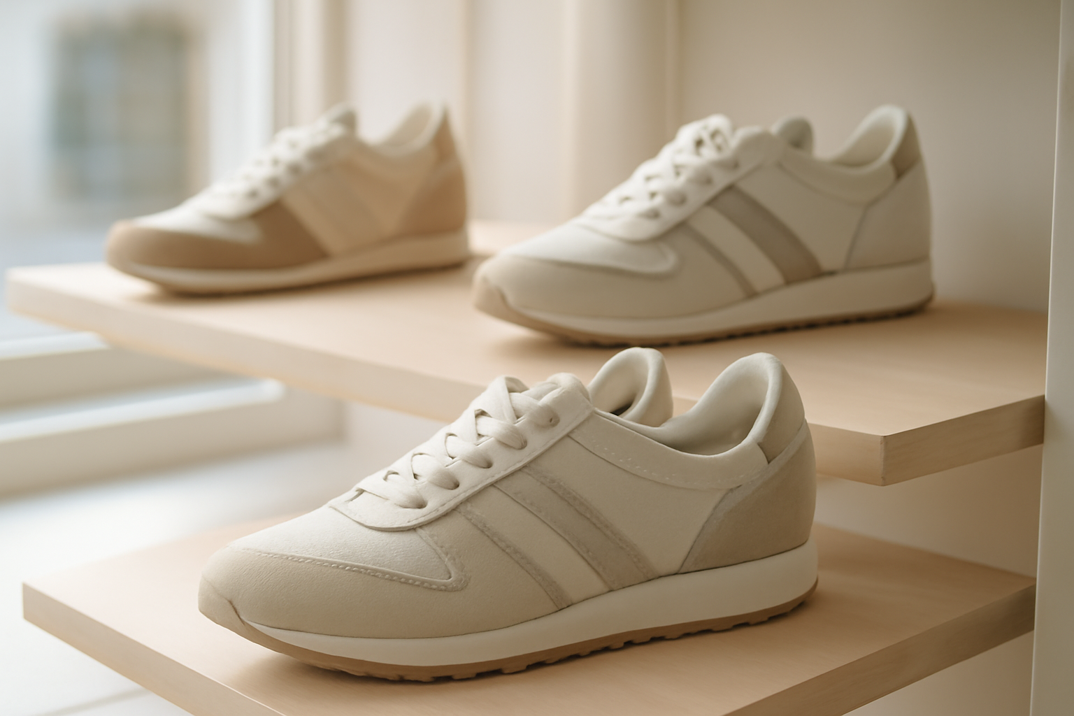 sneakers style rétro exposées en boutique