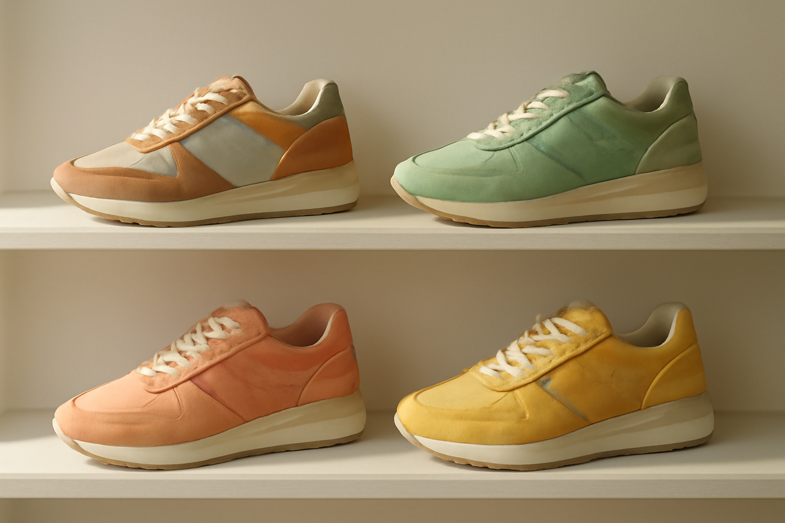 annie-chausseur-nouveaux-coloris-air-force-1 sneakers colorées exposées sur étagère