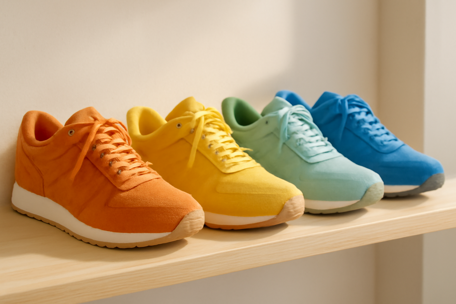 annie-chausseur-nouveaux-coloris-club-c sneakers colorées alignées sur étagère