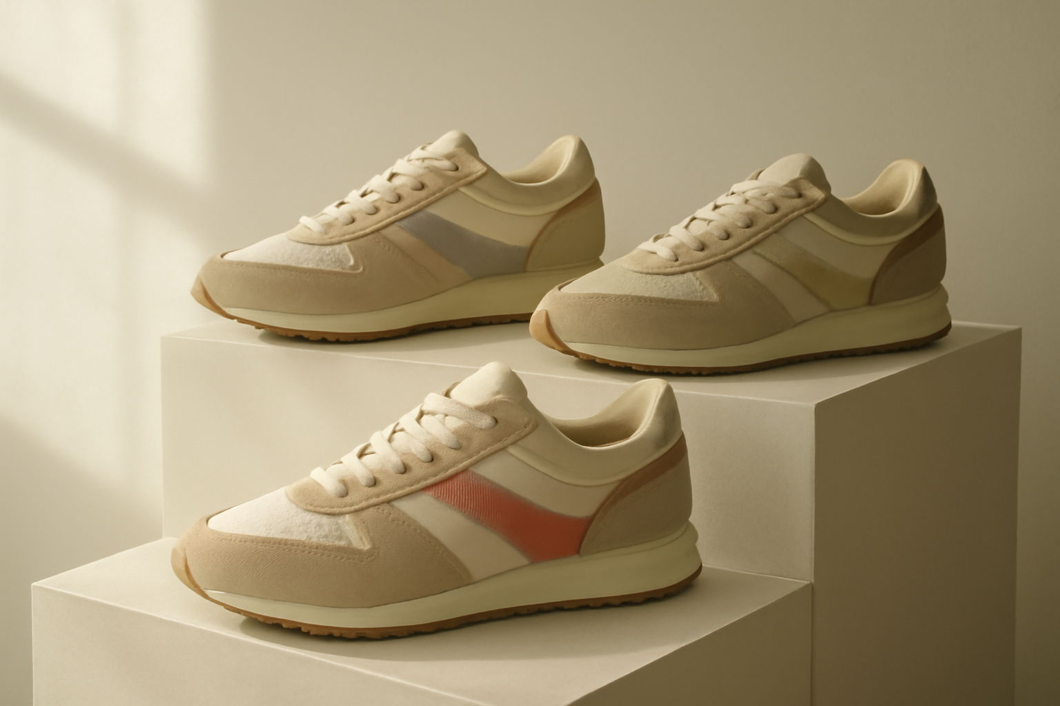 sneakers rétro exposées sur présentoir