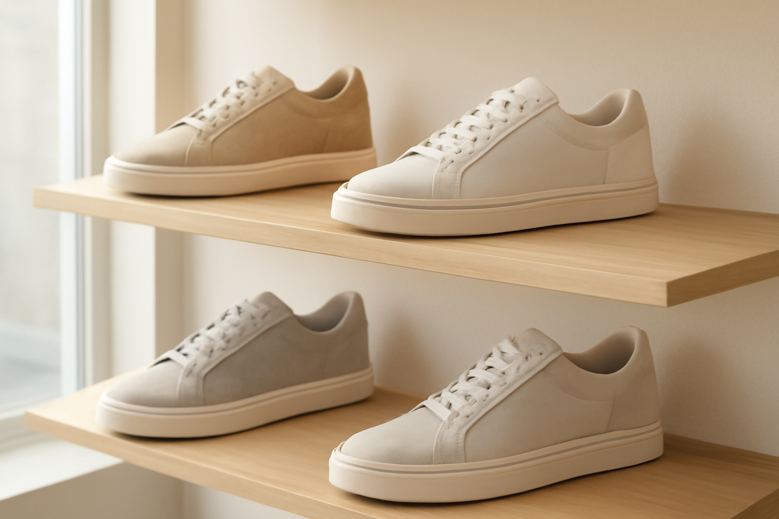 sneakers basses exposées sur étagère dans une boutique