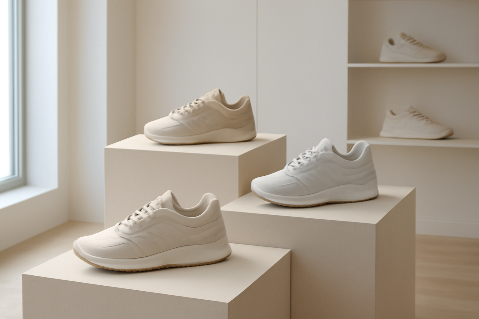 sneakers modernes exposées dans boutique minimaliste