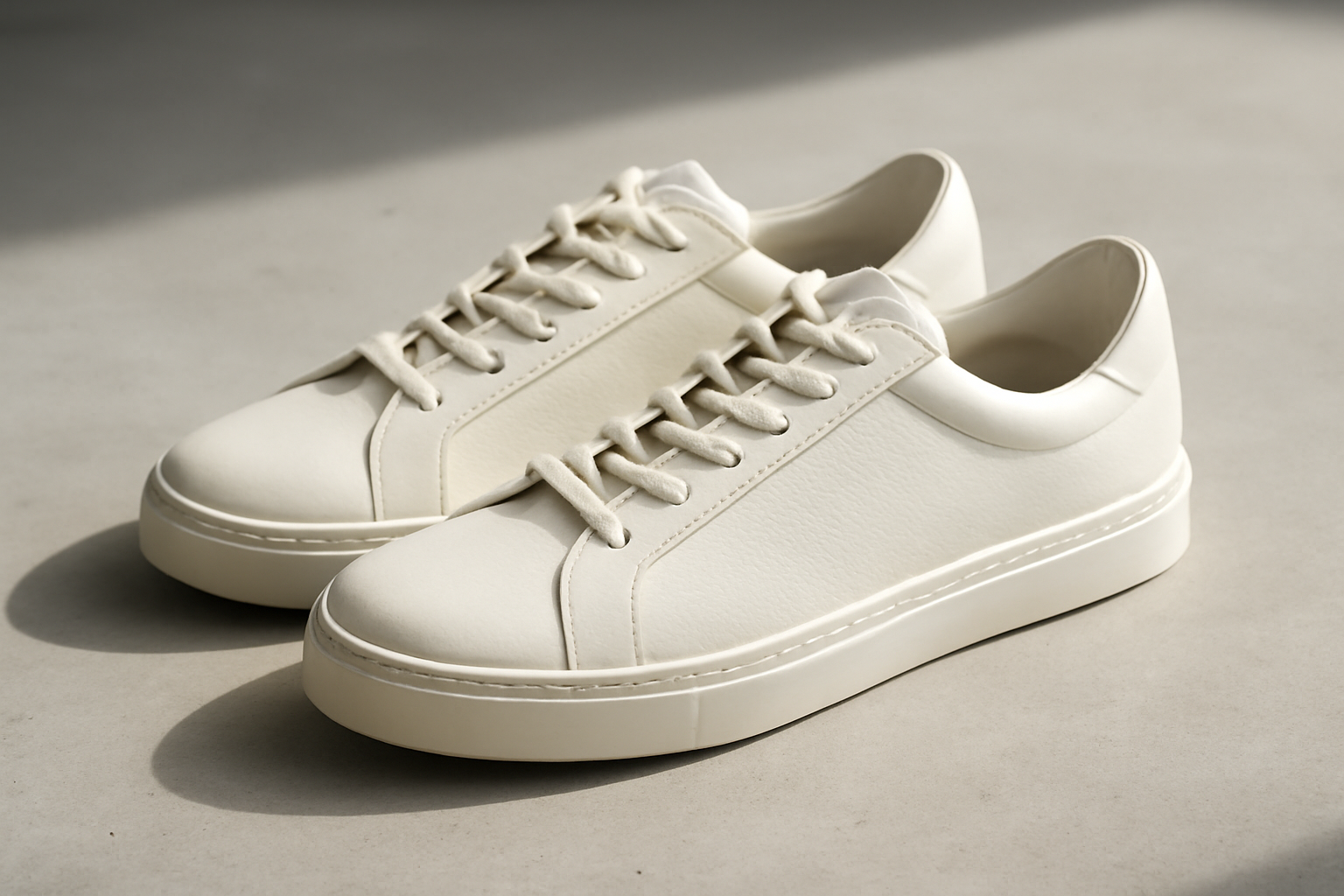 annie-chausseur-nouvelles-sneakers-jjjjound sneakers minimalistes posées sur surface béton