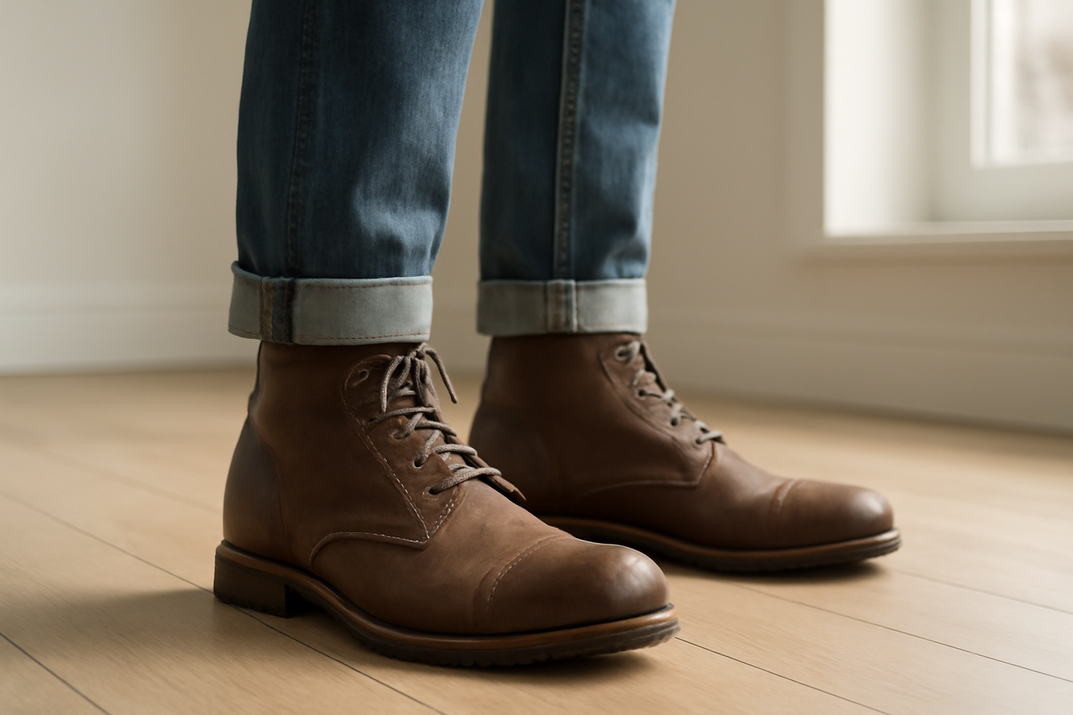annie-chausseur-porter-bottines-homme-jean homme portant bottines avec jean retroussé
