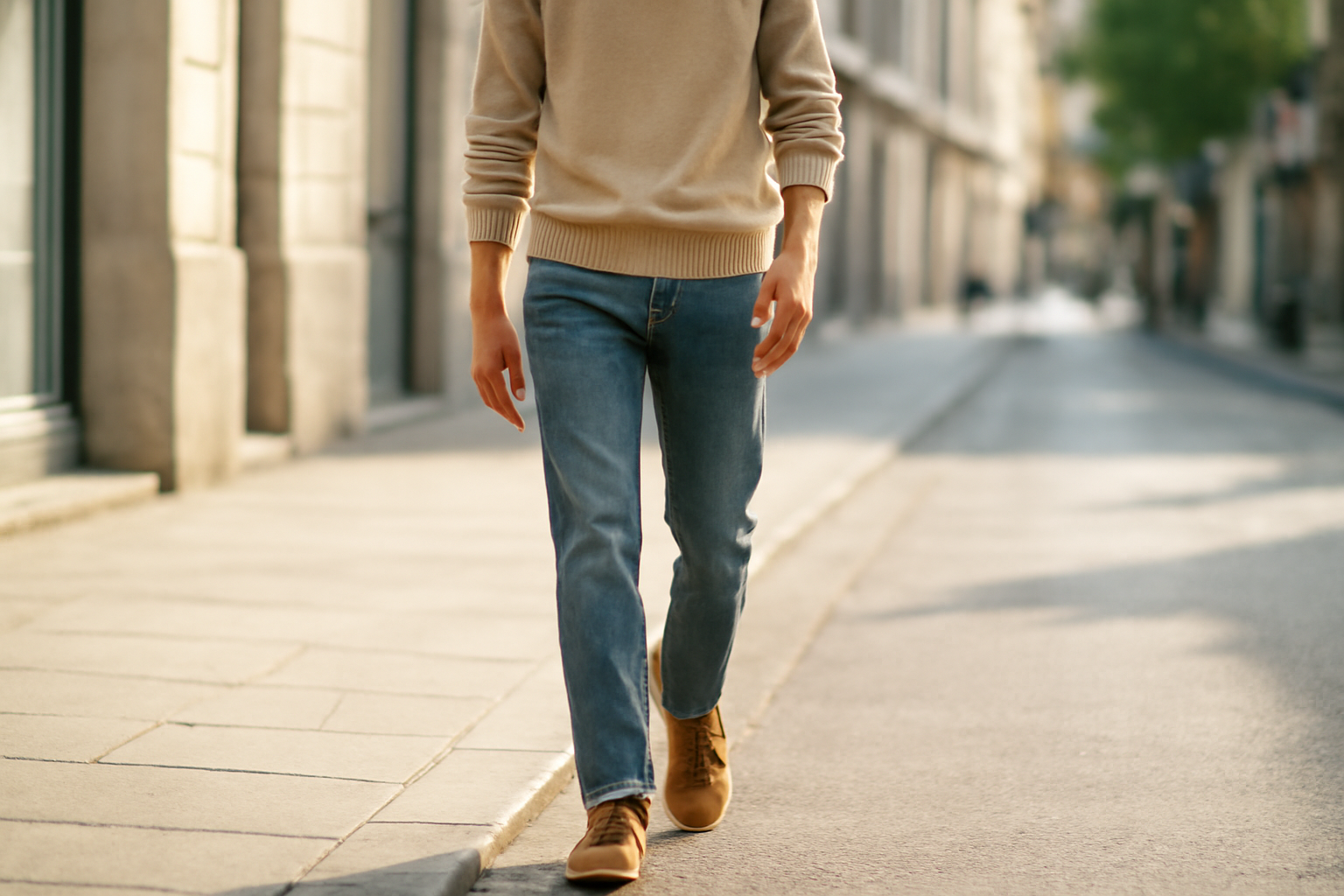 homme marchant en ville avec chaussures casual