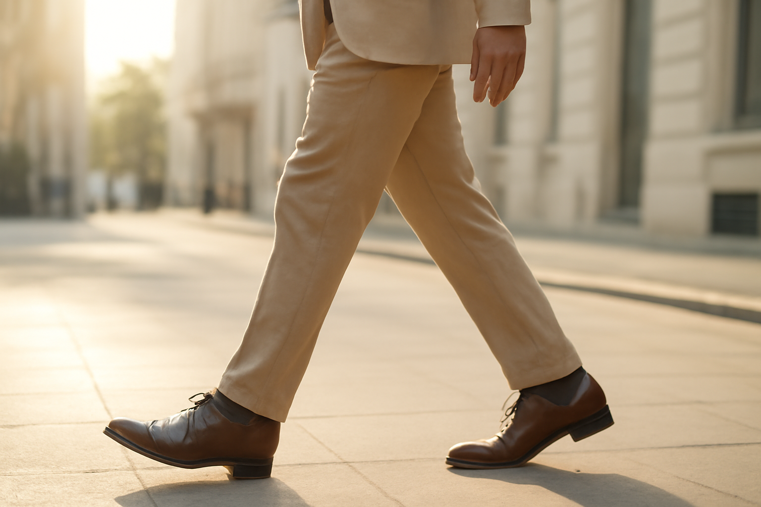 annie-chausseur-porter-chaussures-cuir-homme homme marchant en ville avec chaussures en cuir