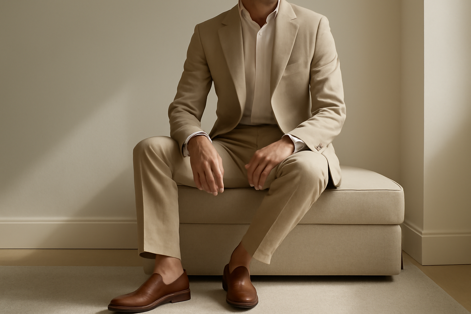 annie-chausseur-porter-loafers-costume homme en costume avec chaussures élégantes sans lacets