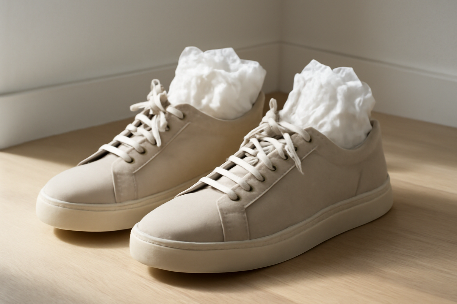 annie-chausseur-secher-chaussures-rapidement chaussures remplies de papier absorbant pour sécher