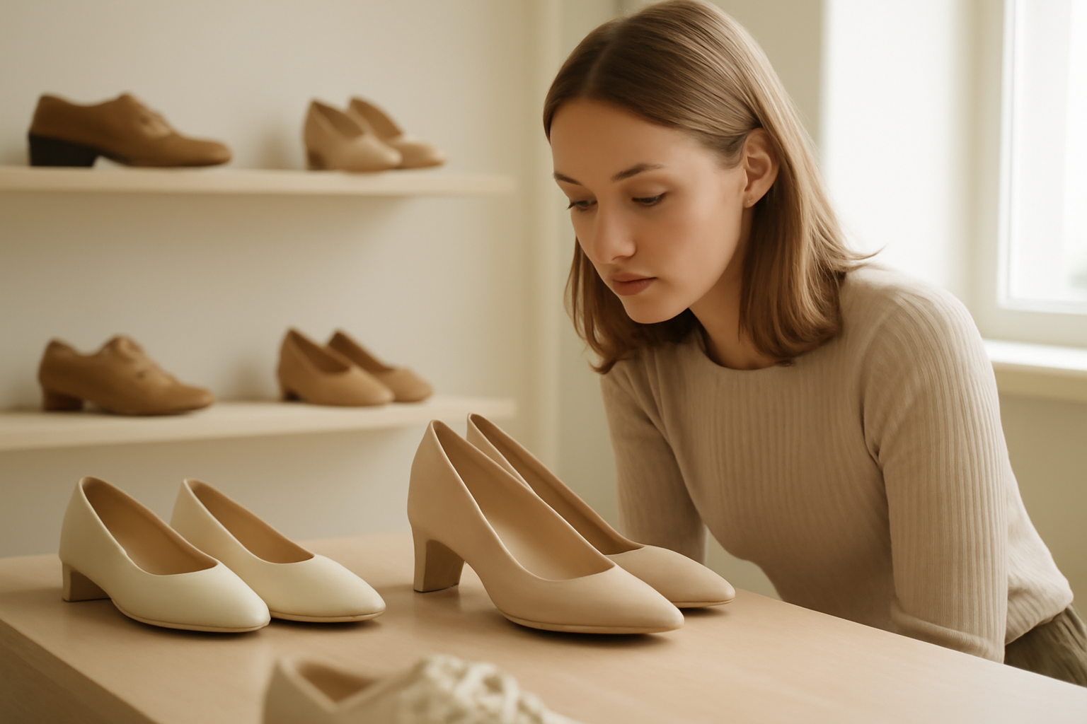 annie-chausseur-choisir-chaussures-boutique-multimarque client observant plusieurs paires de chaussures