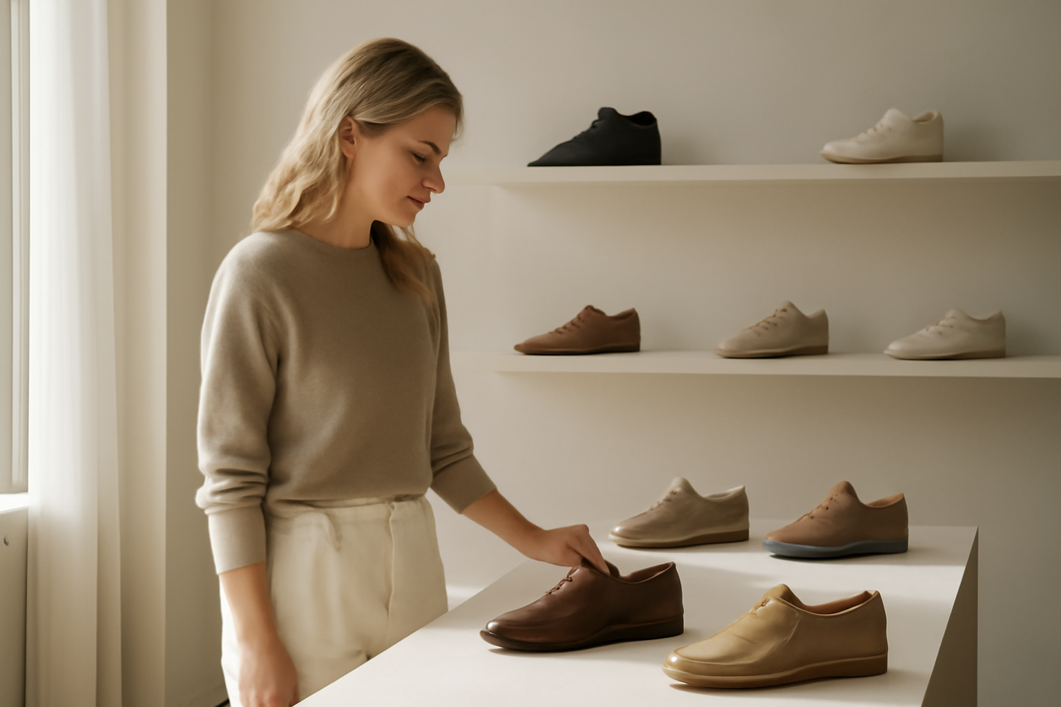 client observant chaussures dans boutique design